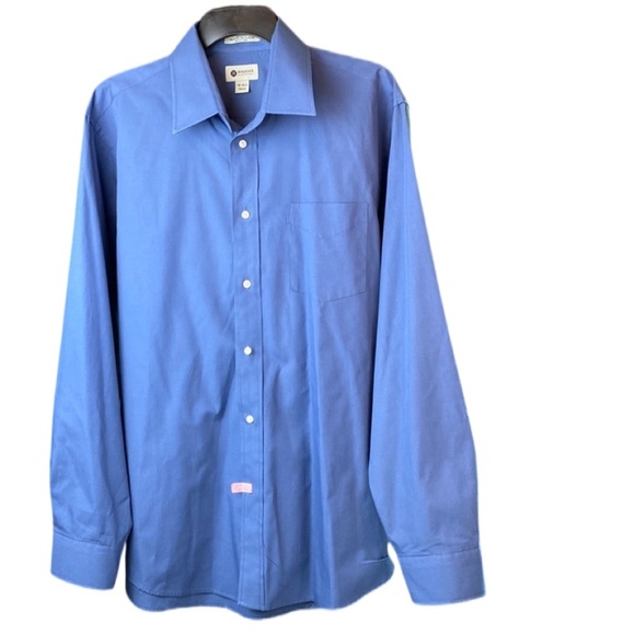 Haggar 16 - 16-1/2 (34/35) Regular Fit Solid Blue Men’s Button Up Dress Shirt - Picture 3 of 6